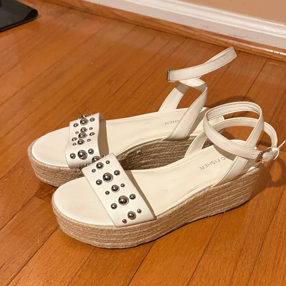 White Studded Espadrille Wedge Sandals